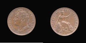 S3822__0 Farthing, Currency Farthing in Copper of George IV